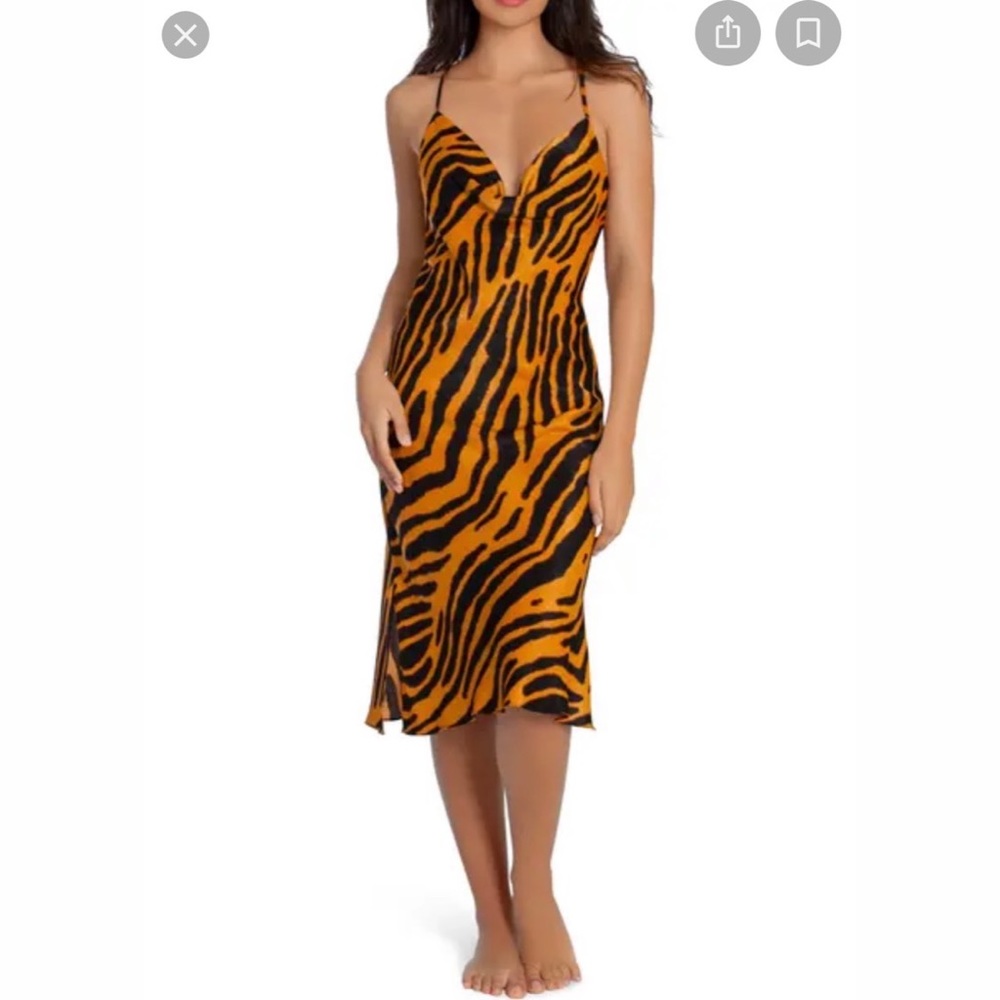 Midnight Bakery Shimmer Satin Tiger Print Midi Gown